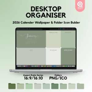 Desktop Organizer Wallpaper – Minimalist Green Digital Bundle for Productivity & Aesthetic Setup