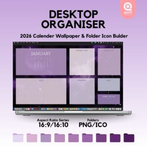 Desktop Organizer Wallpaper – Minimalist Cosmic Purple Digital Bundle for Productivity & Aesthetic Setup
