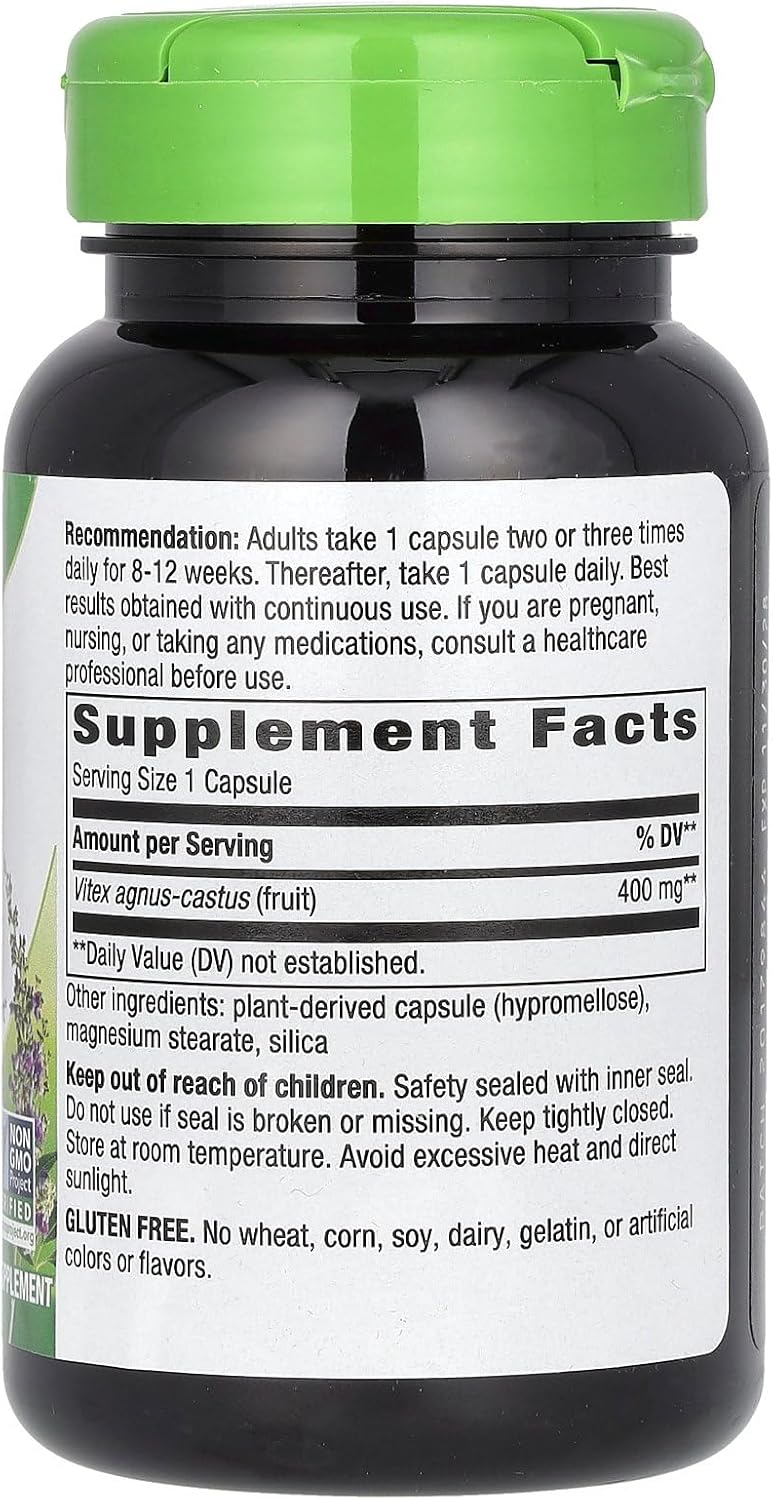 Supplement Facts for Vitex Fruit menstrual cycle support supplement